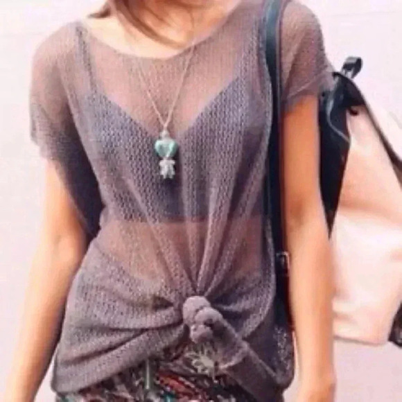 LF Millau Boho Blue & White Open Knit Mesh Dolman Top - Picture 10 of 10